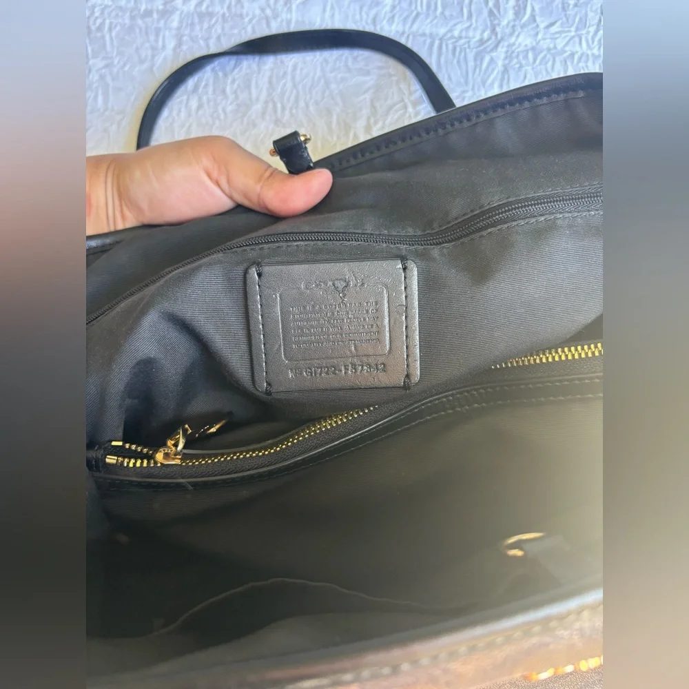 Coach Dark Brown Signature Canvas Tote with Black Trim - Gold clasp